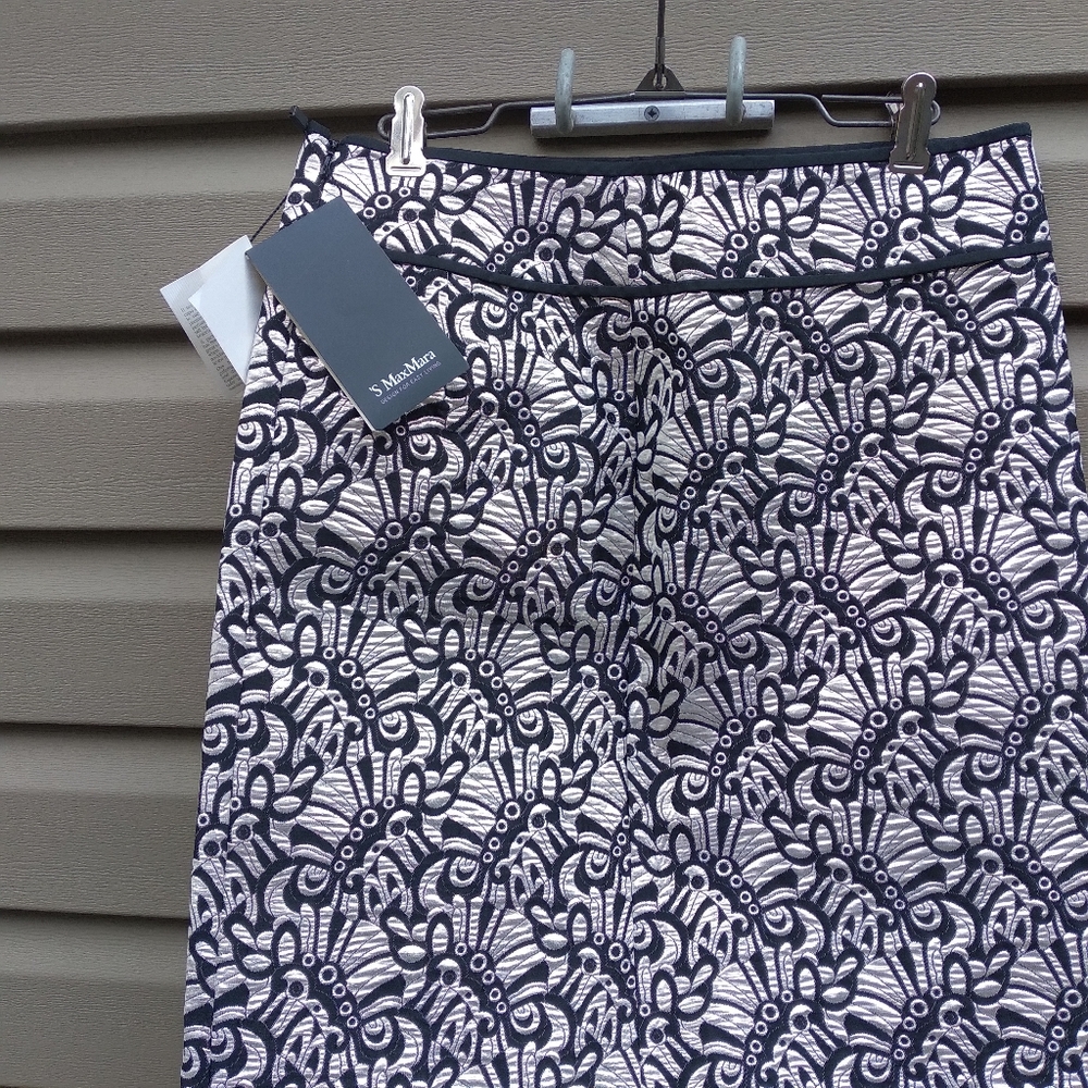 'S MaxMara Sz 4 Silver Black Skirt Palmas - Picture 2 of 8